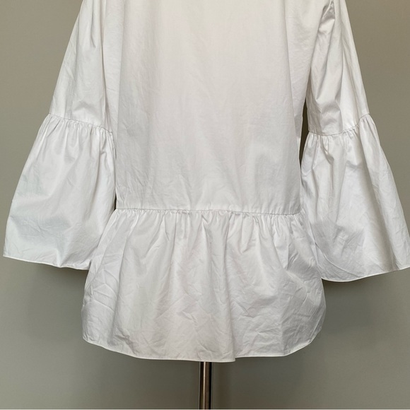 TIBI Tunic With Shirred Back & Bell Sleeve In White, Size 2 - Picture 7 of 16